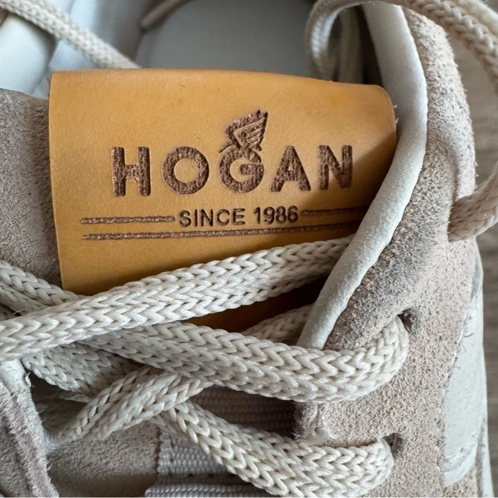 Hogan H641 Women's Suede Sneakers Shoes Size 38 Beige Memory Foam Wedge Italy